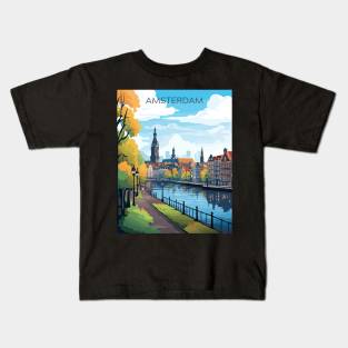 Amsterdam, Netherlands, Travel Print, Travel Wall Art, Travel Home Décor, Travel Gift Art Kids T-Shirt